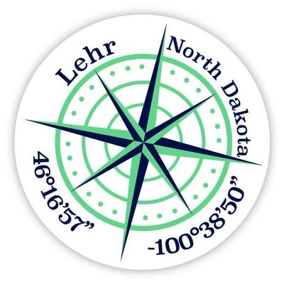 Lehr North Dakota 2-Inch Vinyl Decal Sticker Latitude Longitude Compass Design