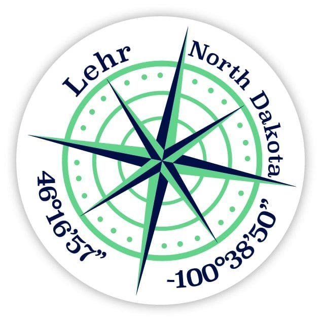 Lehr North Dakota 2-Inch Vinyl Decal Sticker Latitude Longitude Compass Design