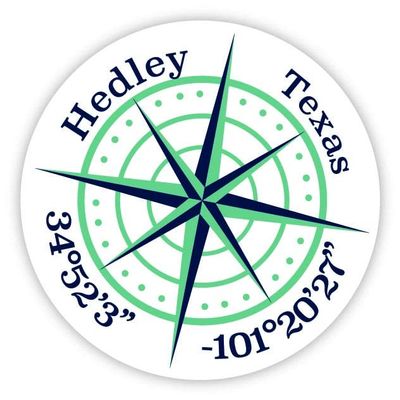 Hedley Texas 2-Inch Vinyl Decal Sticker Latitude Longitude Compass Design
