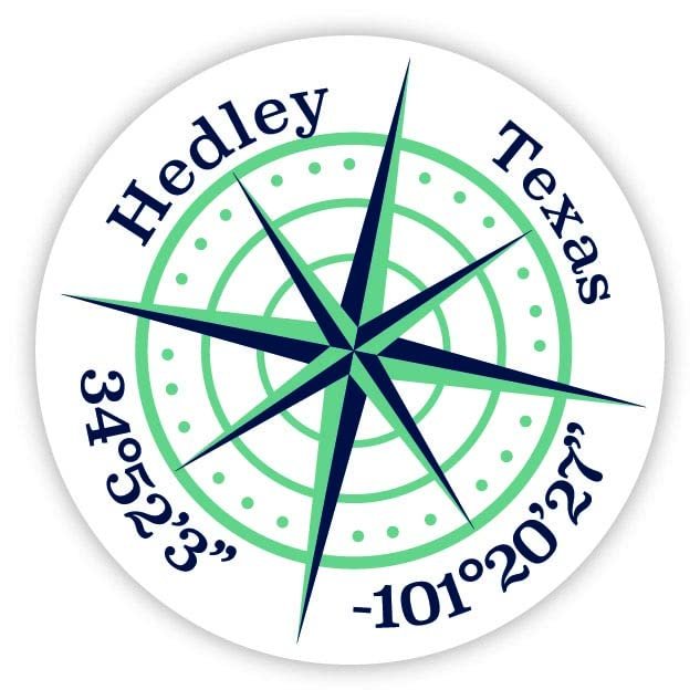 Hedley Texas 2-Inch Vinyl Decal Sticker Latitude Longitude Compass Design