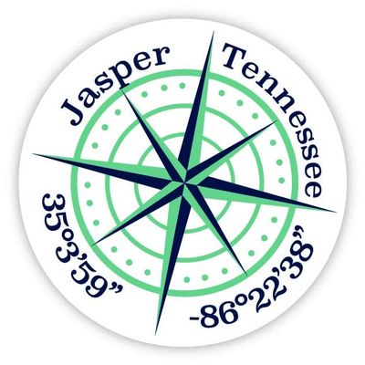 Jasper Tennessee 2-Inch Vinyl Decal Sticker Latitude Longitude Compass Design