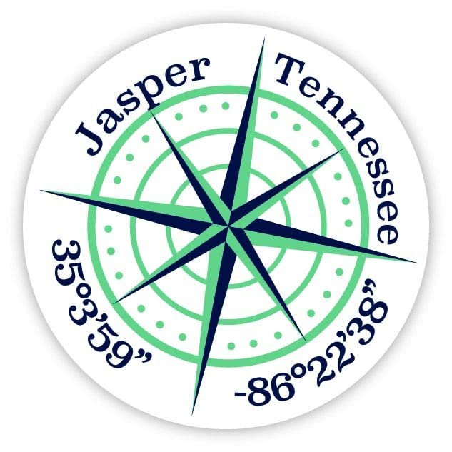 Jasper Tennessee 2-Inch Vinyl Decal Sticker Latitude Longitude Compass Design