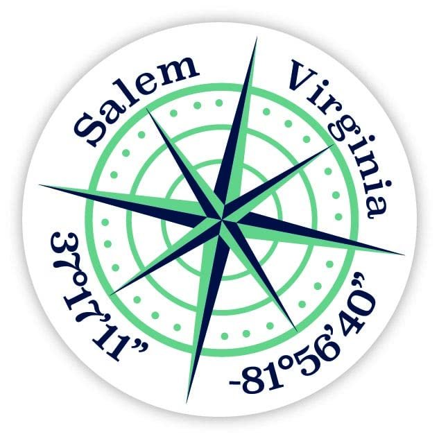 Salem Virginia 2-Inch Vinyl Decal Sticker Latitude Longitude Compass Design