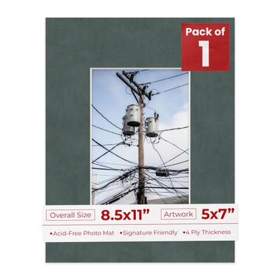 8.5x11 Mat for 5x7 Photo - Precut Dark Grey Suede Picture Matboard for Frames Measuring 8.5 x 11 Inches - Bevel Cut to Display Art 5 x 7 Inches - Acid Free ONE MAT with Backing Board & Clear Bag