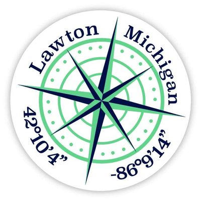 Lawton Michigan 2-Inch Vinyl Decal Sticker Latitude Longitude Compass Design