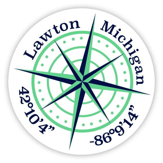Lawton Michigan 2-Inch Vinyl Decal Sticker Latitude Longitude Compass Design