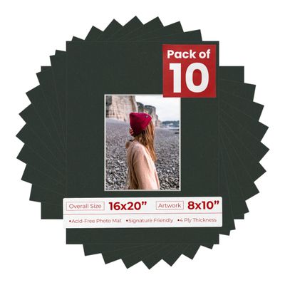 16x20 Mat for 8x10 Photo - Precut Textured Black Picture Matboard for Frames Measuring 16 x 20 Inches - Bevel Cut Matte to Display Art Measuring 8 x 10 Inches - Acid Free Pack of TEN MATS