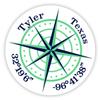 Tyler Texas 2-Inch Vinyl Decal Sticker Latitude Longitude Compass Design view 1