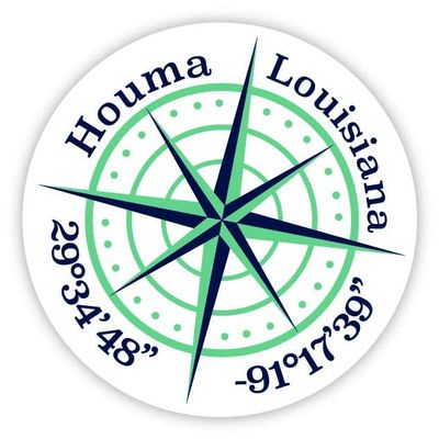 Houma Louisiana 2-Inch Vinyl Decal Sticker Latitude Longitude Compass Design