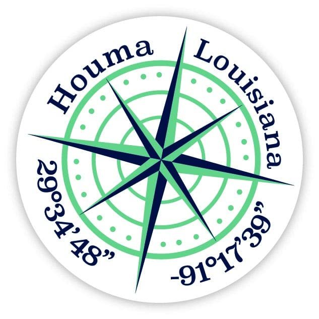 Houma Louisiana 2-Inch Vinyl Decal Sticker Latitude Longitude Compass Design