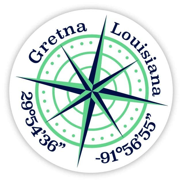 Gretna Louisiana 2-Inch Vinyl Decal Sticker Latitude Longitude Compass Design