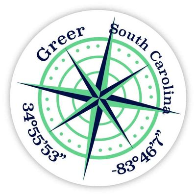 Greer South Carolina 2-Inch Vinyl Decal Sticker Latitude Longitude Compass Design