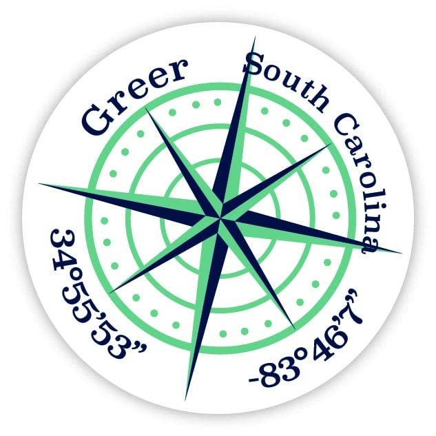 Greer South Carolina 2-Inch Vinyl Decal Sticker Latitude Longitude Compass Design