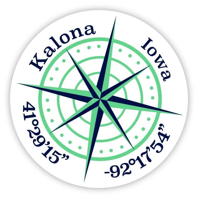 Kalona Iowa 2-Inch Vinyl Decal Sticker Latitude Longitude Compass Design