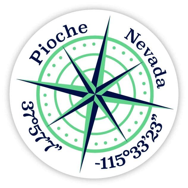 Pioche Nevada 2-Inch Vinyl Decal Sticker Latitude Longitude Compass Design
