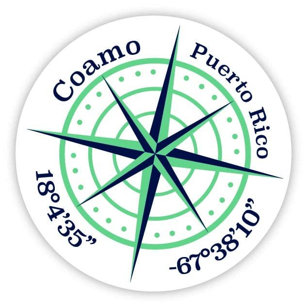Coamo Puerto Rico 2-Inch Vinyl Decal Sticker Latitude Longitude Compass Design