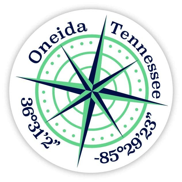 Oneida Tennessee 2-Inch Vinyl Decal Sticker Latitude Longitude Compass Design