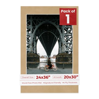 24x36 Mat for 20x30 Photo - Precut Beige Suede Picture Matboard for Frames Measuring 24 x 36 Inches - Bevel Cut Matte to Display Art 20 x 30 Inches - Acid Free ONE MAT with Backing Board & Clear Bag