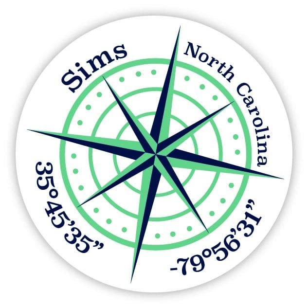 Sims North Carolina 2-Inch Vinyl Decal Sticker Latitude Longitude Compass Design