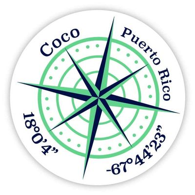 Coco Puerto Rico 2-Inch Vinyl Decal Sticker Latitude Longitude Compass Design
