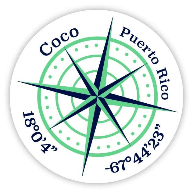 Coco Puerto Rico 2-Inch Vinyl Decal Sticker Latitude Longitude Compass Design
