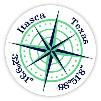 Itasca Texas 2-Inch Vinyl Decal Sticker Latitude Longitude Compass Design