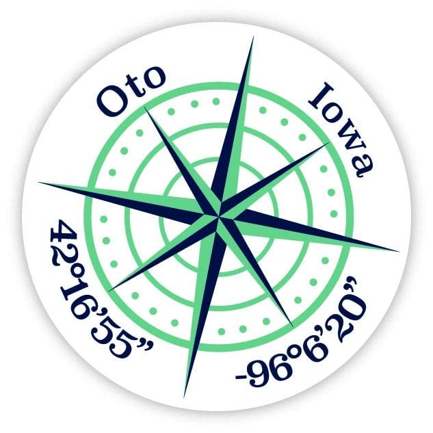 OTO Iowa 2-Inch Vinyl Decal Sticker Latitude Longitude Compass Design