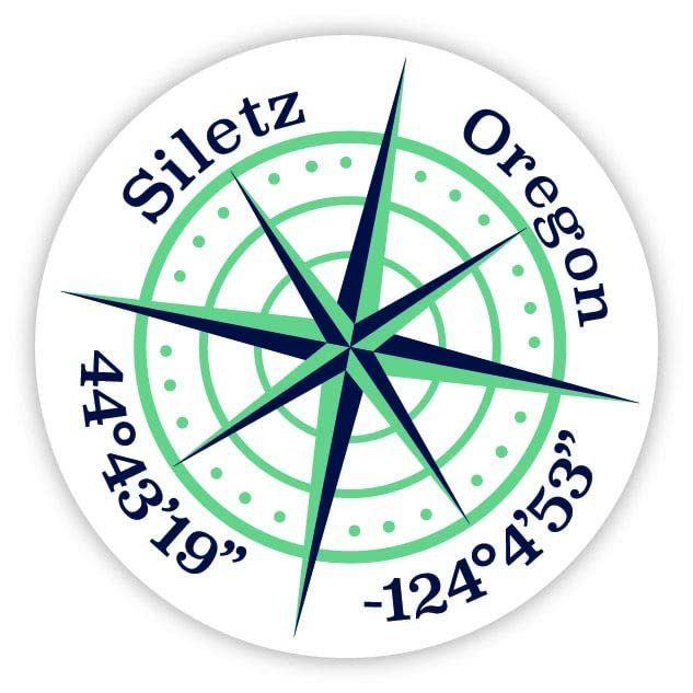 Siletz Oregon 2-Inch Vinyl Decal Sticker Latitude Longitude Compass Design