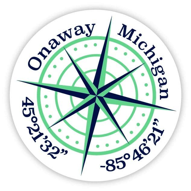 Onaway Michigan 2-Inch Vinyl Decal Sticker Latitude Longitude Compass Design