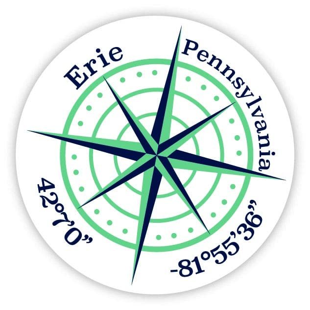 Erie Pennsylvania 2-Inch Vinyl Decal Sticker Latitude Longitude Compass Design