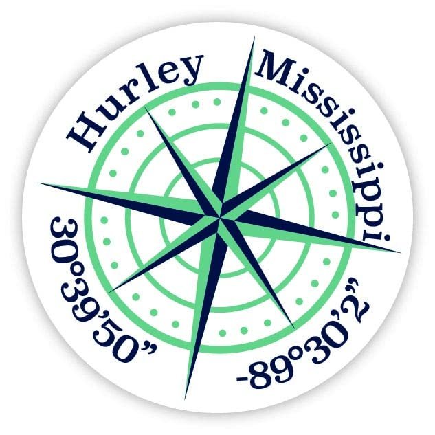 Hurley Mississippi 2-Inch Vinyl Decal Sticker Latitude Longitude Compass Design