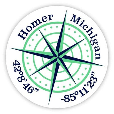 Homer Michigan 2-Inch Vinyl Decal Sticker Latitude Longitude Compass Design