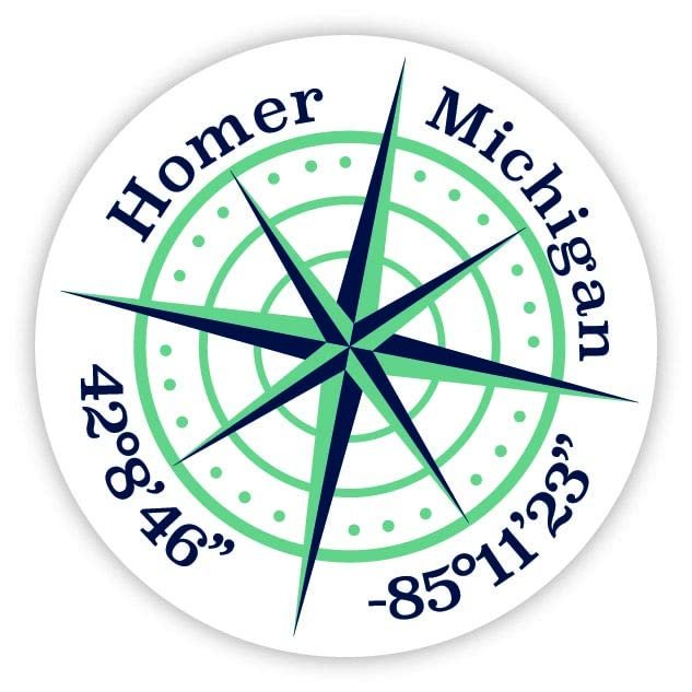 Homer Michigan 2-Inch Vinyl Decal Sticker Latitude Longitude Compass Design