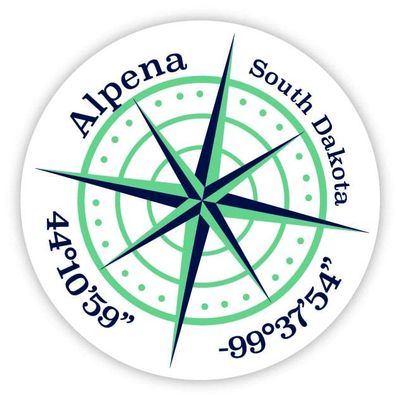 Alpena South Dakota 2-Inch Vinyl Decal Sticker Latitude Longitude Compass Design