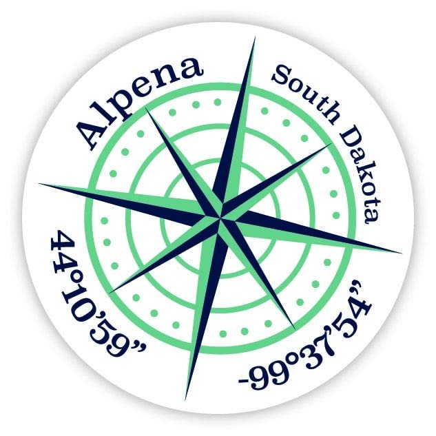 Alpena South Dakota 2-Inch Vinyl Decal Sticker Latitude Longitude Compass Design
