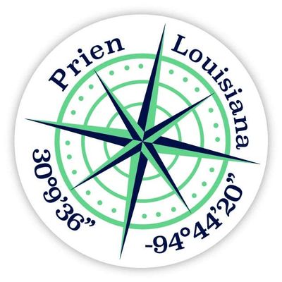 Prien Louisiana 2-Inch Vinyl Decal Sticker Latitude Longitude Compass Design