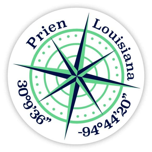 Prien Louisiana 2-Inch Vinyl Decal Sticker Latitude Longitude Compass Design