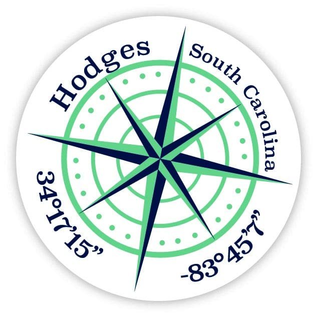 Hodges South Carolina 2-Inch Vinyl Decal Sticker Latitude Longitude Compass Design