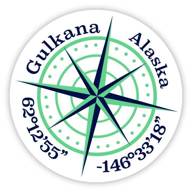 Gulkana Alaska 2-Inch Vinyl Decal Sticker Latitude Longitude Compass Design
