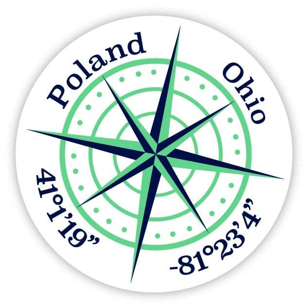 Poland Ohio 2-Inch Vinyl Decal Sticker Latitude Longitude Compass Design