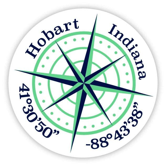 Hobart Indiana 2-Inch Vinyl Decal Sticker Latitude Longitude Compass Design
