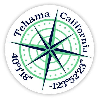 Tehama California 2-Inch Vinyl Decal Sticker Latitude Longitude Compass Design