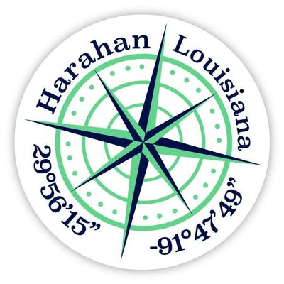Harahan Louisiana 2-Inch Vinyl Decal Sticker Latitude Longitude Compass Design