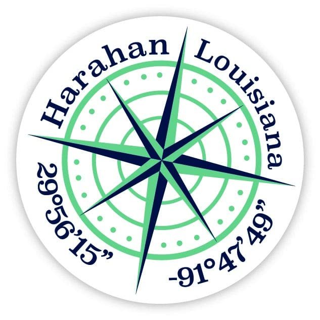 Harahan Louisiana 2-Inch Vinyl Decal Sticker Latitude Longitude Compass Design