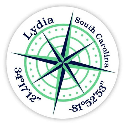 Lydia South Carolina 2-Inch Vinyl Decal Sticker Latitude Longitude Compass Design