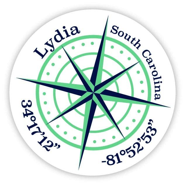 Lydia South Carolina 2-Inch Vinyl Decal Sticker Latitude Longitude Compass Design