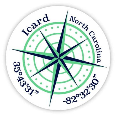 Icard North Carolina 2-Inch Vinyl Decal Sticker Latitude Longitude Compass Design