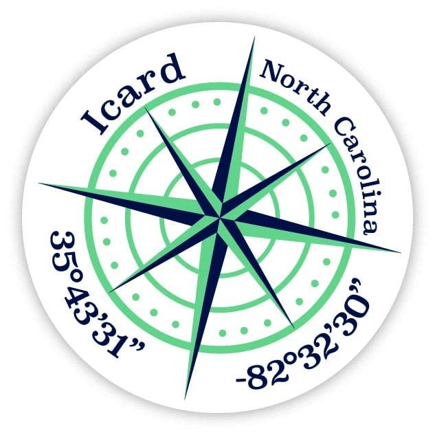 Icard North Carolina 2-Inch Vinyl Decal Sticker Latitude Longitude Compass Design