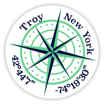 Troy New York 2-Inch Vinyl Decal Sticker Latitude Longitude Compass Design