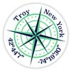 Troy New York 2-Inch Vinyl Decal Sticker Latitude Longitude Compass Design view 1